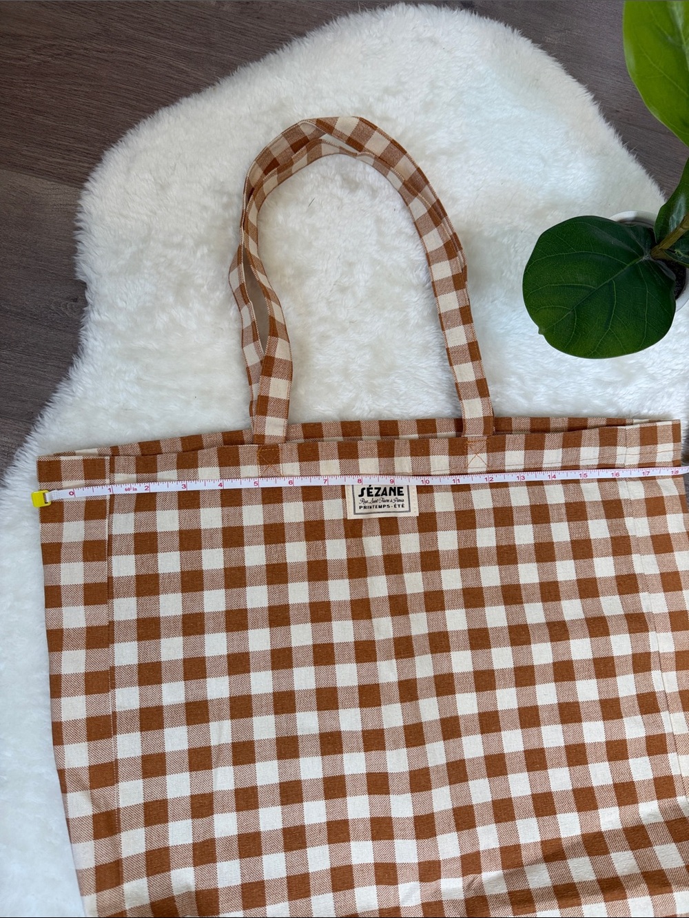 Sézane Brown and White Gingham Tote - Picture 4 of 5